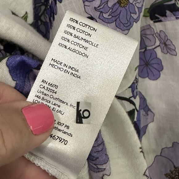 Anthropologie Blouse S V Neck Ruched Purple Floral Ballon Sleeve Boho Summer Top - Picture 6 of 11